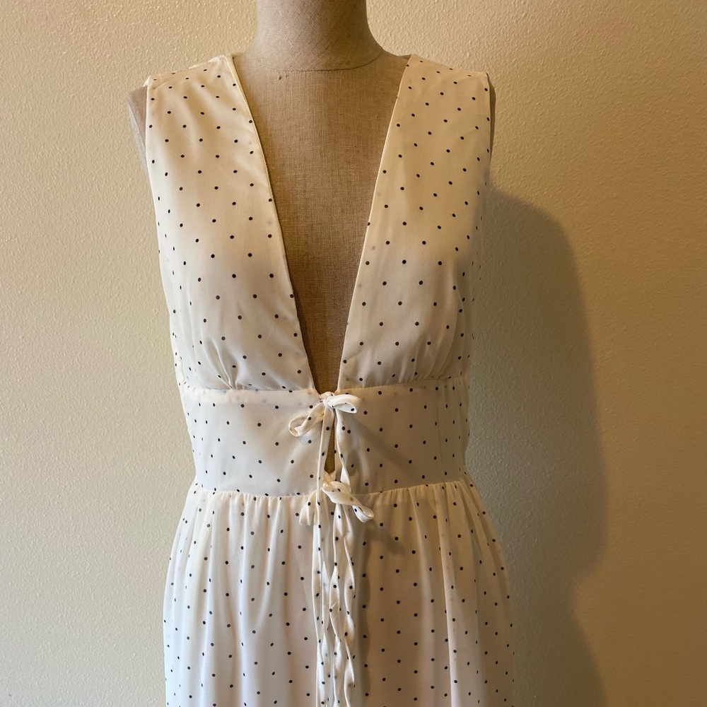 Elegant Cream,  Black Polka Dot Maxi Dress